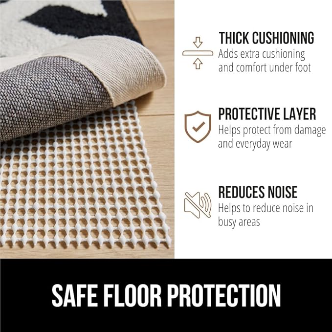 GORILLA GRIP Strong Rug Pad Gripper, 4x5 FT, US Designed, Grips Help Keep Area Rugs Safe and in Place, Slip and Skid Resistant Pads for Hard Floors, Under Carpet Mat Cushion and Hardwood Protection