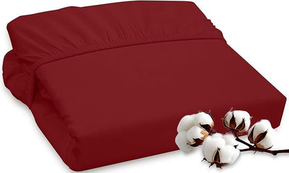 ROYALE LINENS 300 Thread Count 100% Long Staple Combed Cotton Fitted Sheet Full - Super Soft Deep Pocket Bottom Sheet - Fitted Sheets Only - Elastic Sheets (Full, Red)