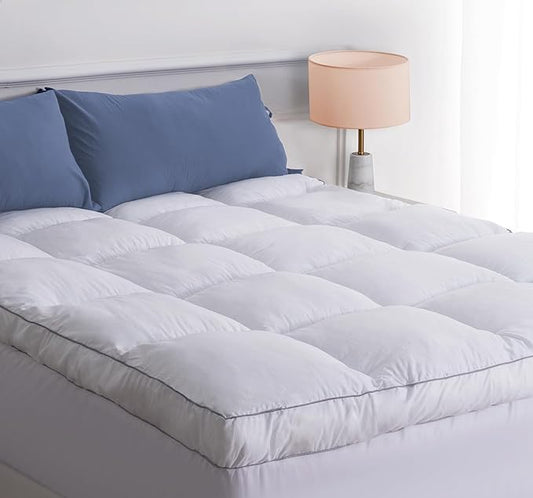 Marine Moon Mattress Topper Queen, Cooling Plush Bed Thick Pillow Top Pad, Hotel Quality Down Alternative for Queen Size with Deep Pocket,Soften Hardened Bed