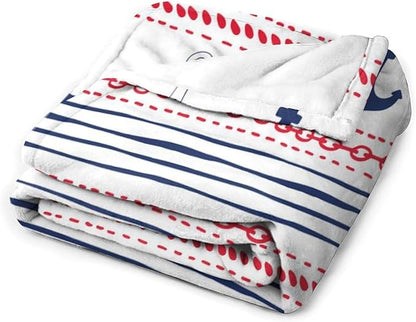 Anchor Blanket Vintage Navy Blue Red Stripe Nautical Anchor Abstract Art Printed Soft Cozy Lightweight Throw Blanket for Kids Girls Boys Women Bedroom Living Room Dorm Chair Sofa Travel 50x60in
