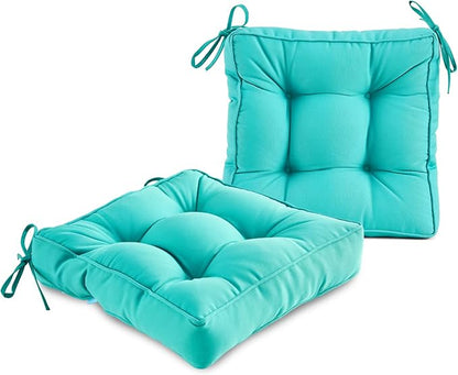 ARTPLAN Outdoor Seat Cushion,Square Thick Tufted Pure Chair Cushion for Patio Wicker Chair with Tie,Set of 2,19"x19"x5",Teal