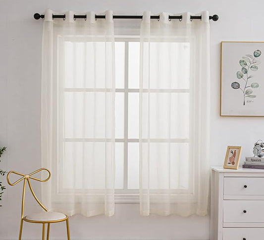 PI Sheer Curtains Grommet Top, Fashion Cream Voile Panels for Dining Room/Study Room 2 Panels (W52 X L72, Butter)