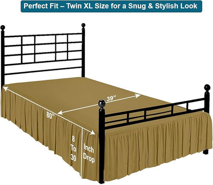Shreem Linen Ruffled Bed Skirt with Split Corners, Gathered Style, 100% Microfiber, 18-Inch Drop, Dust Ruffle Bedskirt with Platform, Twin-XL, Taupe