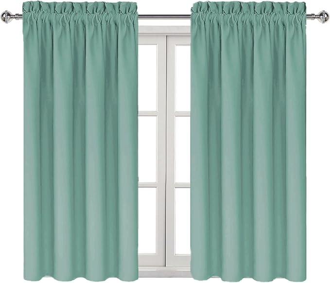 DWCN Blackout Curtains for Living Room Thermal Insulated, Energy Saving & Noise Reducing Bedroom Curtains, Sage Green, W 42x L 45 Inch, Set of 2 Rod Pocket Curtain Panels