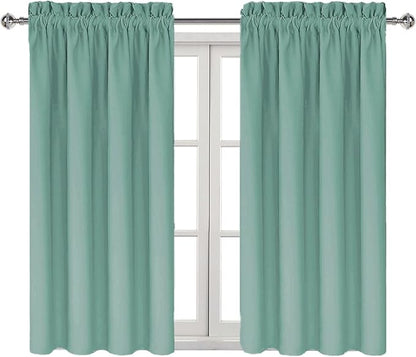 DWCN Blackout Curtains for Living Room Thermal Insulated, Energy Saving & Noise Reducing Bedroom Curtains, Sage Green, W 42x L 45 Inch, Set of 2 Rod Pocket Curtain Panels