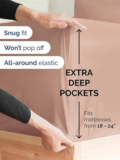 Extra Deep King Fitted Sheet - Hotel Luxury Single Fitted Sheet Only - Easily Fits 18 inch to 24 inch Mattress - Ultra Soft, Wrinkle Free w/Extra Deep Pockets - Easy-Care, Breathable & Comfy - Mauve