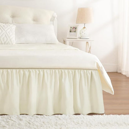 RIMELA Ivory Bed Skirt King Size 15 Inch Drop, Elastic Bed Skirting for Bed Base and Frame, Bedding Dust Ruffle Easy to Install, Lightweight Wrap Around Adjustable Bedskirt