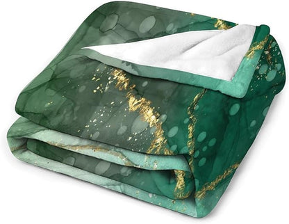Modern Marble Blanket, Abstract Luxury Baroque Golden Lake Green Stone Veins Pattern Soft Warm Cozy Plush Flannel Covers for Livingroom Bedroom Couch Chair Camping Travel Home Decor Tapestry 30x40in