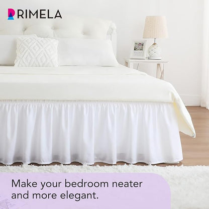 RIMELA White Bed Skirt Full Size 18 Inch Drop, Elastic Bed Skirting for Bed Base and Frame, Bedding Dust Ruffle Easy to Install, Lightweight Wrap Around Adjustable Bedskirt