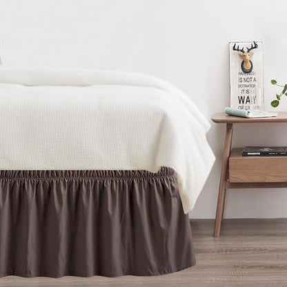 Queen Bed Skirt, Elastic Wrap Around Bed Skirt Queen Size, Bed Skirts for Adjustable Bed, Easy Fit with 18" Drop Length Tailored Drop Dust Ruffle (Brwon)