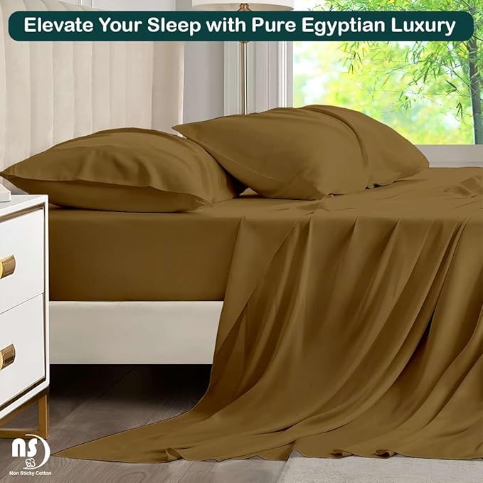 NON Sticky cotton Full Size Sleeper Sofa Sheets, 4 Piece Egyptian Cotton Bed Sheet Set for Sofa Bed, 7" Deep Pocket for Pull Out Couch Mattress, 54" x 75", Taupe Solid, Soft & Breathable