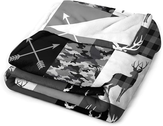 Rustic Cabin Throw Blanket, Farmhouse Grey Camouflage Deer Vintage Country Hunting Wildlife Blanket Throw for Bed Camping Travel Living Room Bedroom, 60"x80"