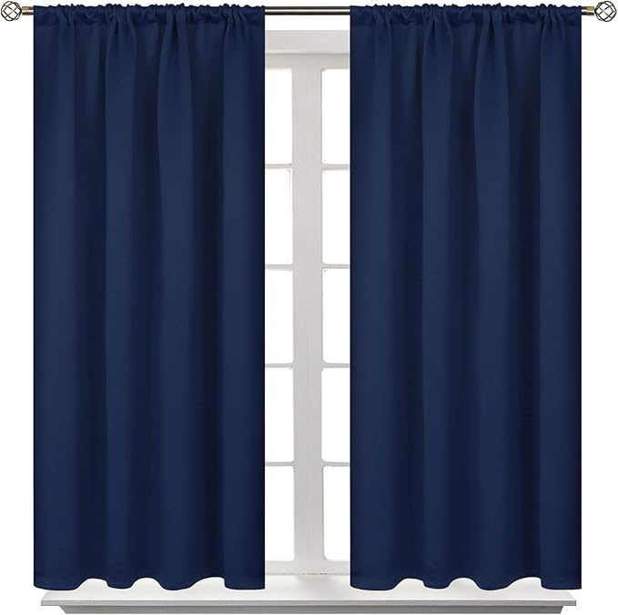 BGment Blackout Curtains for Bedroom 48 Inch Length - Short Thermal Insulated Drapes with Rod Pocket Room Darkening Privacy for Living Room Windows, 42 x 48 Inch, 2 Panels, Navy Blue