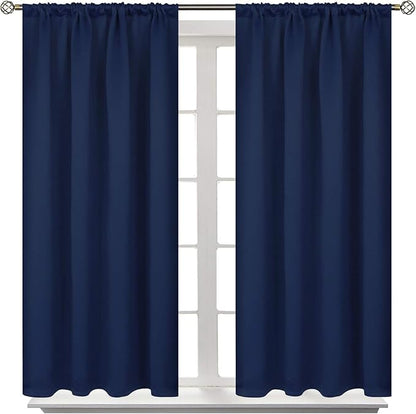 BGment Blackout Curtains for Bedroom 48 Inch Length - Short Thermal Insulated Drapes with Rod Pocket Room Darkening Privacy for Living Room Windows, 42 x 48 Inch, 2 Panels, Navy Blue