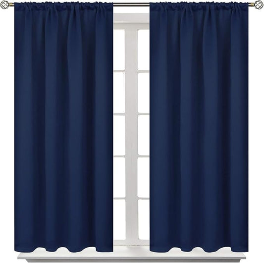 BGment Blackout Curtains for Bedroom 48 Inch Length - Short Thermal Insulated Drapes with Rod Pocket Room Darkening Privacy for Living Room Windows, 42 x 48 Inch, 2 Panels, Navy Blue