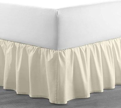 SlumberWell Queen Bed Skirt with Split Corners, Soft Microfiber, 20 Inch Drop, Ivory Solid, Elegant Ruffled Design