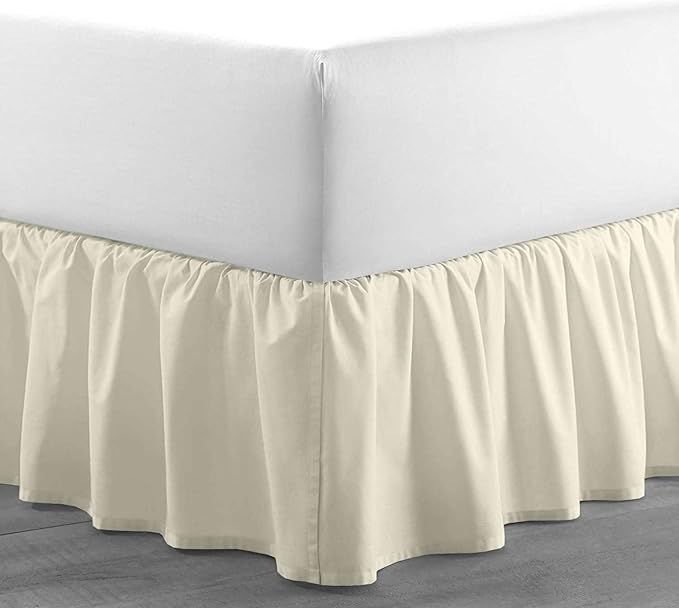 SlumberWell Queen Bed Skirt with Split Corners, Soft Microfiber, 15 Inch Drop, Ivory Solid, Elegant Ruffled Design