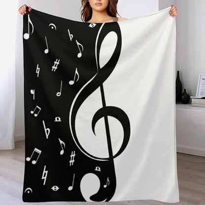 Music Blanket Abstract Funny Black White Music Note Art Printed Soft Cozy Lightweight Throw Blanket for Kids Girls Boys Women Bedroom Living Room Dorm Chair Sofa Travel 40x50in