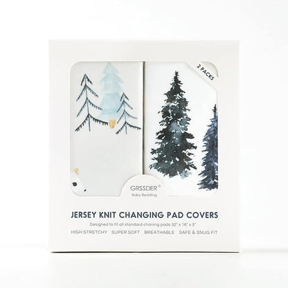GRSSDER Stretch Ultra Soft Jersey Knit Changing Pad Cover Set 2 Pack, Change Table Pad Covers Fit 32"/34" x 16" Pads Safe and Snug, Cute Wild Forest Mongooses for Baby