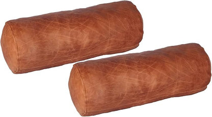 Neck Roll Pillow Cushion Cover, 14x5 Inch Full Moon Round Bolster Pillow Case, Cylinder Soft Lambskin Leather Pillowcase for Head, Spine & Neck Support During Sleep - Beige Artical Pack of 2