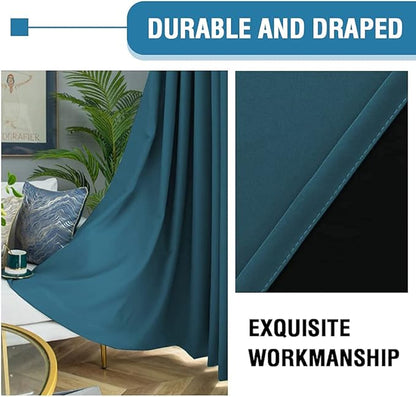 H.VERSAILTEX 100% Blackout Curtains for Bedroom Thermal Insulated Blackout Curtains 84 inch Length Heat and Full Light Blocking Curtains for Living Room with Black Liner 2 Panels Set, Dark Teal