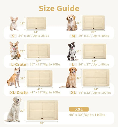 Made4Pets Dog Crate Pad Bed for Small Dogs, Washable & Reversible, Anti-Slip Kennel Mat for Cozy Sleeping, Soft Fluffy Dog Bed for Indoor & Outdoor Use, 24"x18", Beige