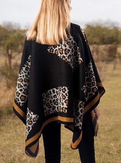 Women's Vintage Pattern Open Front Poncho Cape Shawl Winter Shawl Wraps