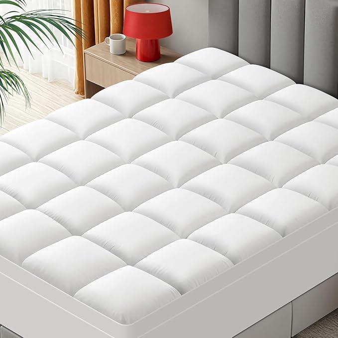 California King Mattress Topper - Extra Thick Mattress Pad Cover - Pillow Top with Soft Breathable Spiral Fiber Filling, 8-21 Inch Deep Pocket, Cooling, White