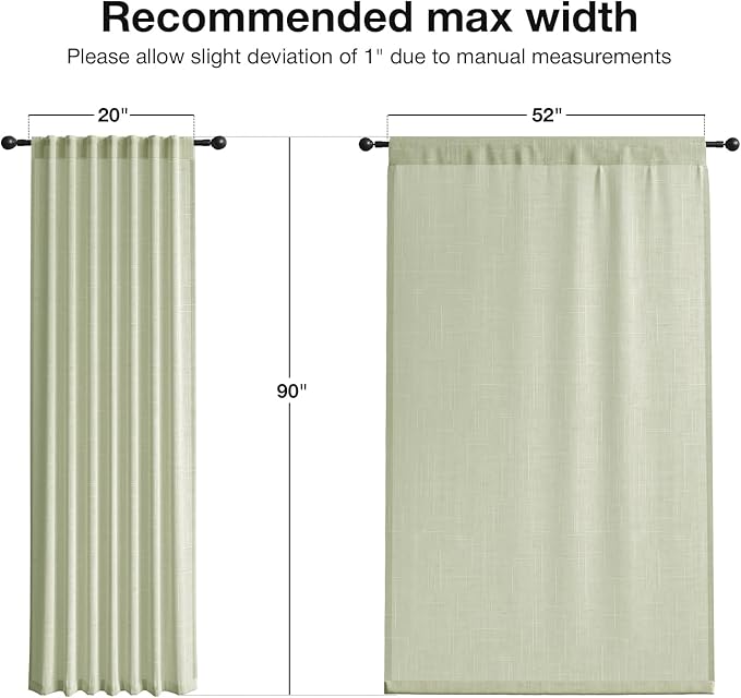 Anmao Natural Linen Curtains for Living Room 90 Inch Length 2 Panels Set, Light Filtering Semi Sheer Window Curtain Drapes for Bedroom with Curtain Rings and Clips, 52 Inch Wide Each Panel, Sage