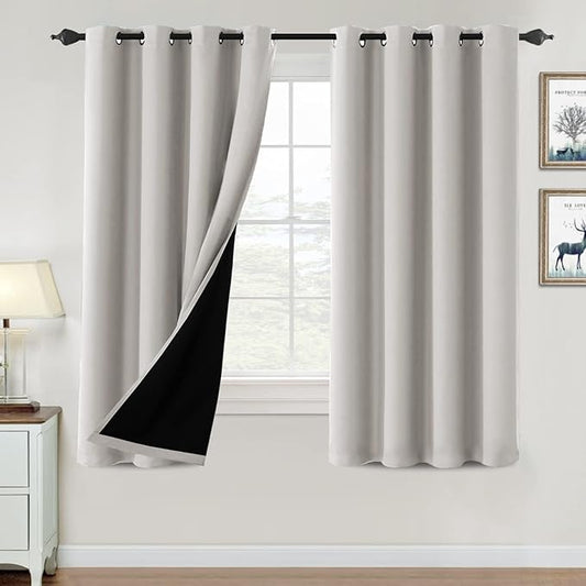 H.VERSAILTEX 100% Blackout Curtains for Bedroom Thermal Insulated Blackout Curtains 63 inch Length Heat and Full Light Blocking Curtains for Living Room with Black Liner 2 Panels Set, Pumice Stone