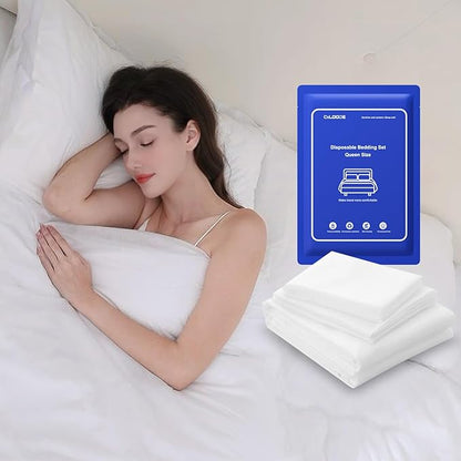 4 PCS Disposable Bed Sheet Queen Size, Disposable Sheet for Travel, Disposable Sheets with Quilt Cover and Pillowcase,Travel Sheet for Hotel Travel Essentials for Cruise,Camping,SPA