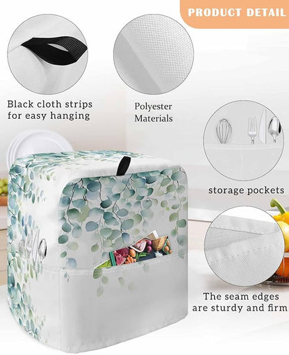 Eucalyptus Leaves Stand Mixer Dust Cover with Storage Pocket & Handles, Fits All Tilt Head & Bowl Lift Spring Botanical Vines Kitchen Appliance Cover Organizer Watercolor Bag Accessories, 4.5-5 Quart