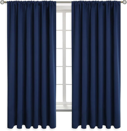 BGment Rod Pocket Blackout Curtains for Bedroom - Thermal Insulated 70 Inches Width Room Darkening Curtain for Living Room, 70 x 63 Inch, 2 Panels, Navy Blue