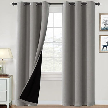H.VERSAILTEX 100% Blackout Curtains for Bedroom Thermal Insulated Blackout Curtains 84 inch Length Heat and Full Light Blocking Curtains for Living Room with Black Liner 2 Panels Set, Dove Gray