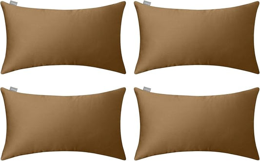 Thmyo 4-Pack 100% Cotton Lumbar Comfortable Solid Decorative Throw Pillow Case, Rectangle Cushion Cover Pillowcase, DIY Throw Pillowcase for Sofa Bed(12x20inch/30x50cm, Light Coffee)