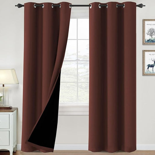 H.VERSAILTEX 100% Blackout Curtains for Bedroom Thermal Insulated Blackout Curtains Heat and Full Light Blocking Curtains for Living Room with Black Liner 2 Panels Set, 42 x 84 Inch, Rust