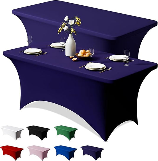 Trlyc 2 Pack 6FT Spandex Table Cloth - 72 x 30 Inch Rectangular Stretch Tablecloth, Wrinkle Resistant Scretch Table Cover for Wedding, Party, Banquet, Picnic, Outdoor Decoration (2Pcs,Navy Blue)