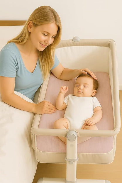 Muslin Bedside Bassinet Sheets 2 Pack, 33x20 Fitted Ultra Soft & Breathable Bedside Sleeper Sheets, Ideal for Baby Girl and Boy, Perfect for Newborns (Beige & Mustard Yellow)