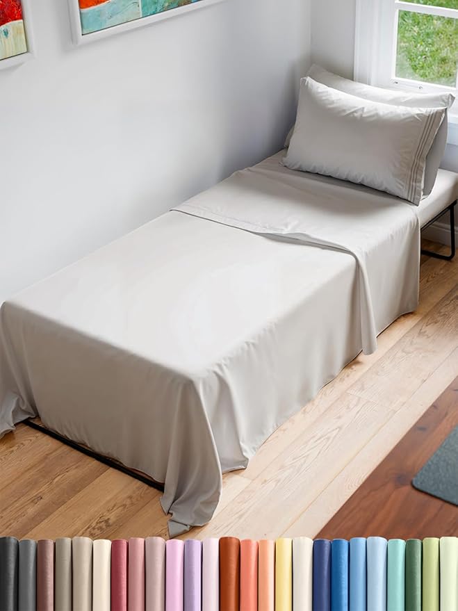 Cot Sheet Set 30” x 75” – 4 Piece Cot Size Narrow Twin Mattress Sheets – Ideal for Camper Bunk, RVs, Bunks, Day Care & Camping - Fits 6” to 10” Mattress, Ultra-Soft, Breathable & Cooling - Light Grey