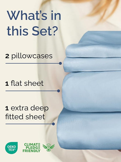 Extra Deep Pocket King Sheets - 4 Piece Breathable & Cooling Bed Sheets - Hotel Luxury Bed Sheet Set - Soft, Wrinkle Free & Comfy - Easily Fits Extra Deep Mattresses - Deep Pocket Sky Blue Sheets Set