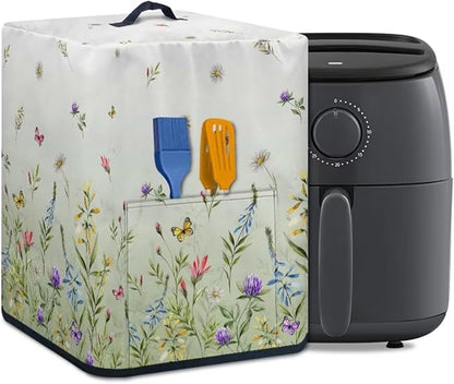 Air Fryer Cover Kitchen Appliance Cover Stain Resistant Washable Protective Cover Electric Appliance Cover with Front Pocket and Top Handle, Green Floral