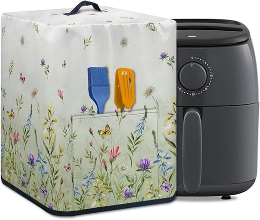 Air Fryer Cover Kitchen Appliance Cover Stain Resistant Washable Protective Cover Electric Appliance Cover with Front Pocket and Top Handle, Green Floral