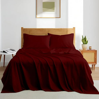 XL Twin Sheets Set - Luxury 338 Thread Count 100% Egyptian Cotton Sateen, Twin XL Sheet Set with All Around Elastic for a, Hotel Quality Bedding (Burgundy Solid)