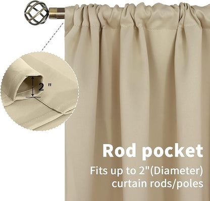 BGment Beige Curtains Kitchen Window Over Sink 36 Inches Length - Short Drapes with Rod Pocket Thermal Insulated Privacy for Cafe Bathroom Small Window, 2 Panels