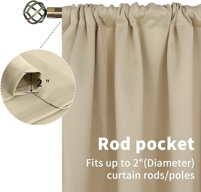 BGment Rod Pocket Blackout Curtains 54 Inches Length for Bedroom - Thermal Insulated Room Darkening Window Drapes for Living Room Kitchen, 42 x 54 Inch, 2 Panels, Beige