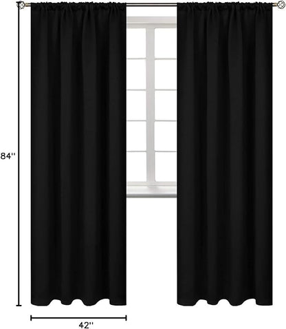 BGment Thermal Insulated Blackout Curtains 84 Inches Long for Bedroom - Rod Pocket Room Darkening Curtain for Living Room, 42 x 84 Inch, 2 Panels, Black
