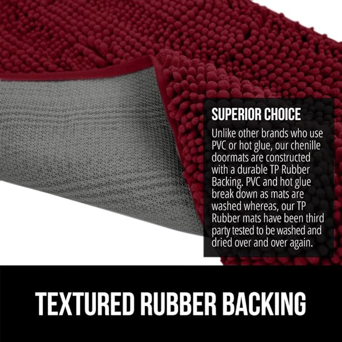GORILLA GRIP SOAKSTOPPER Dog Door Mat, Machine Washable Rug Absorbent Doormat Captures Moisture Mud Dirt, Quick Dry Soft Chenille Entryway Rugs Indoor Entrance Mats for Dog Paws, 24x17 Burgundy