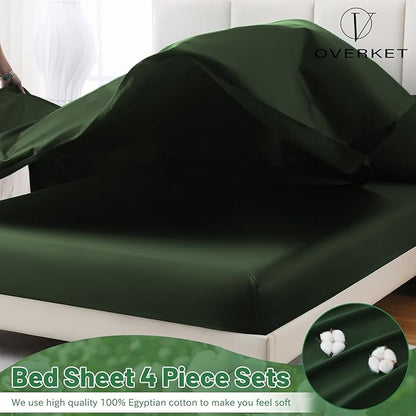 1000 Thread Count Egyptian Cotton Sheets Queen Size Set 4PCS Sateen Weave Soft Breathable 16-Inch Deep Pocket（Queen,Forest Green）