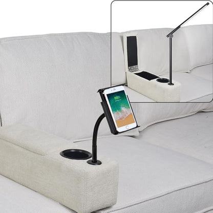 Multifunctional Couch Armrest, Sofa Armrest with Cup Holder, Removable Sofa Caddy with Storage,Equipped with LED Reading Light&Wireless Charge Stand,Almond
