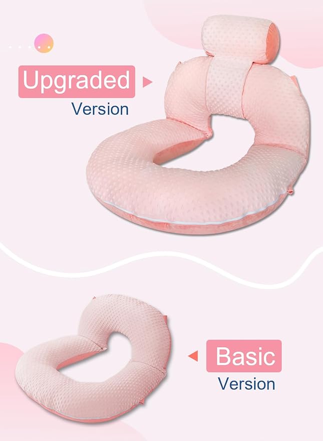 INSEN Reading Pillow, Back Pillow for Sitting in Bed and Couch, Gaming Pillow for Adults, Sit Up Support for Bed (Upgrade-Dot Velvet-Pink, Upgraded)